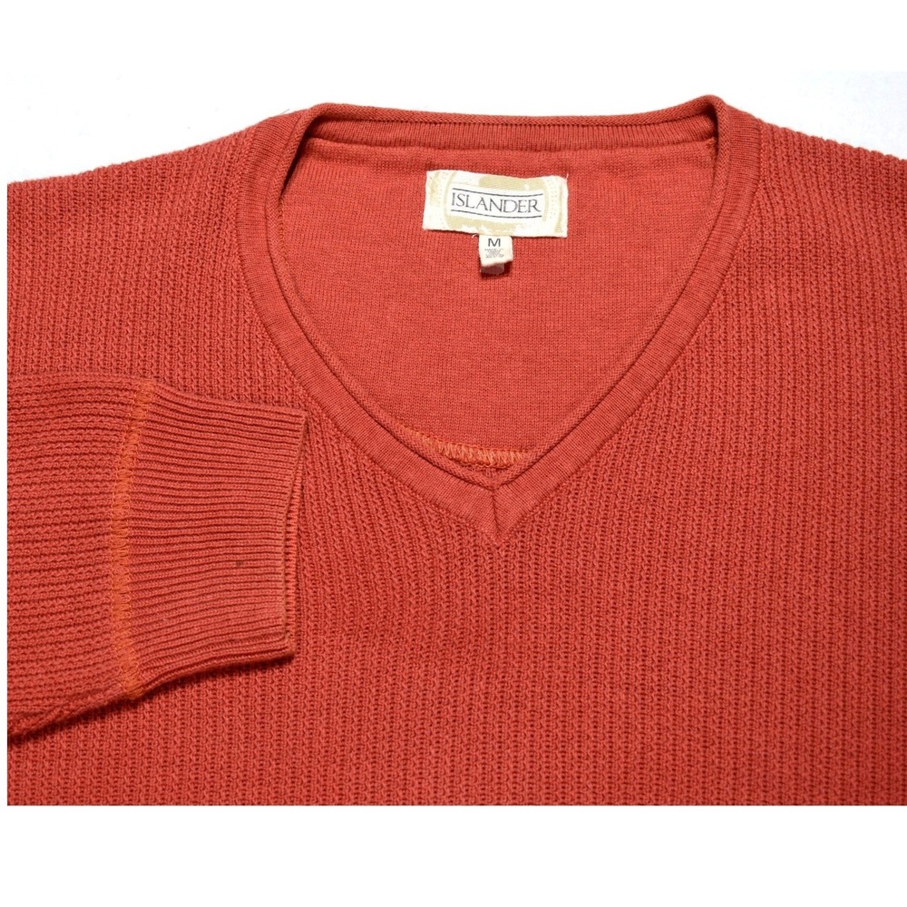 Islander Womens Terracotta Orange 100% Cotton Ribbed V-Neck Sweater Size M